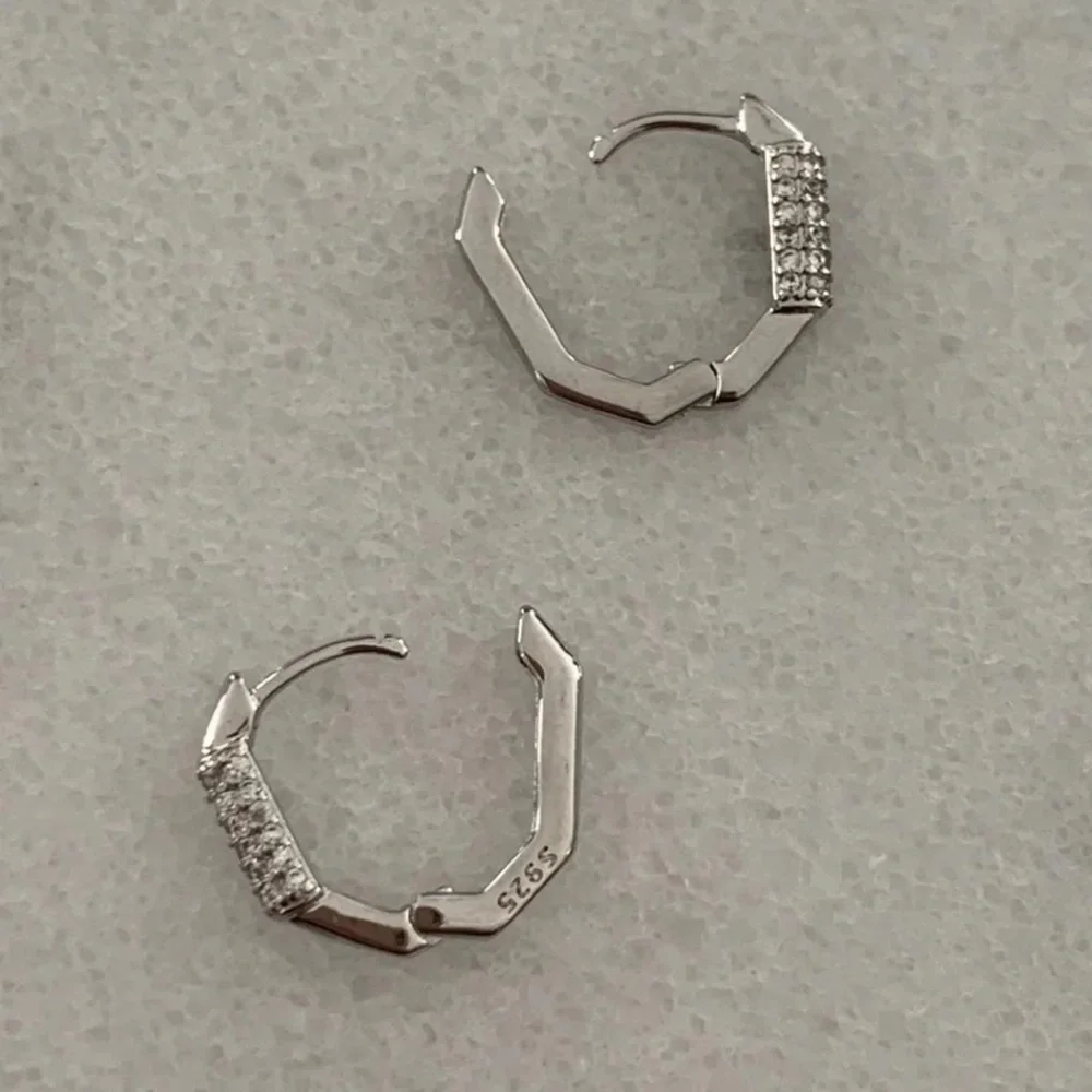 Sterling Silver Crystal Geometric Huggie Hoop Earrings Brand New